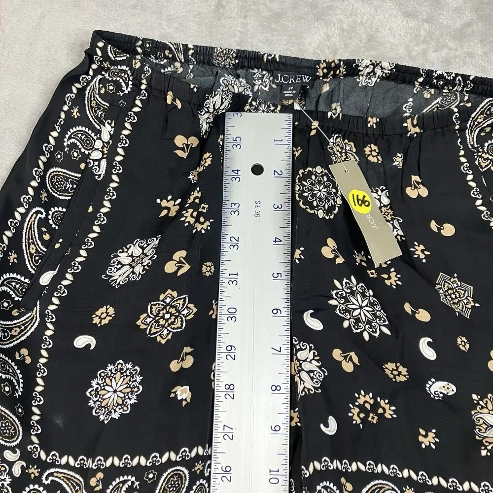 J Crew Cosmo Pants SP Petite S Black Bandana Paisley Print Wide Leg CS470